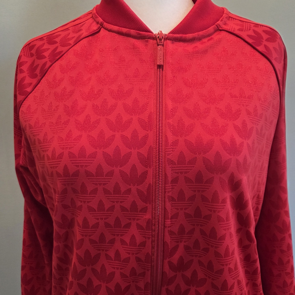 Adidas Red Track Jacket Geometric Pattern Size La… - image 5